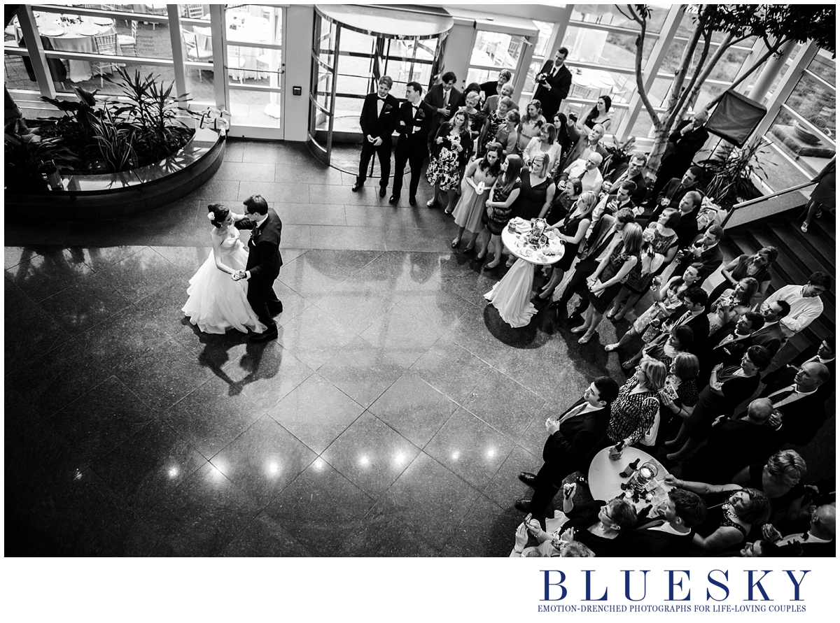 bride and groom first dance from overhead