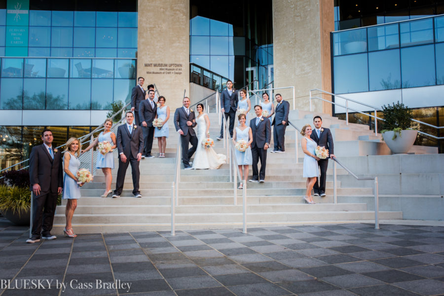 mint museum wedding party on steps