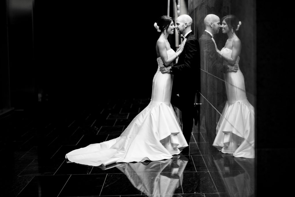 Bride and groom portraits at Founders Hall, Charlotte NC