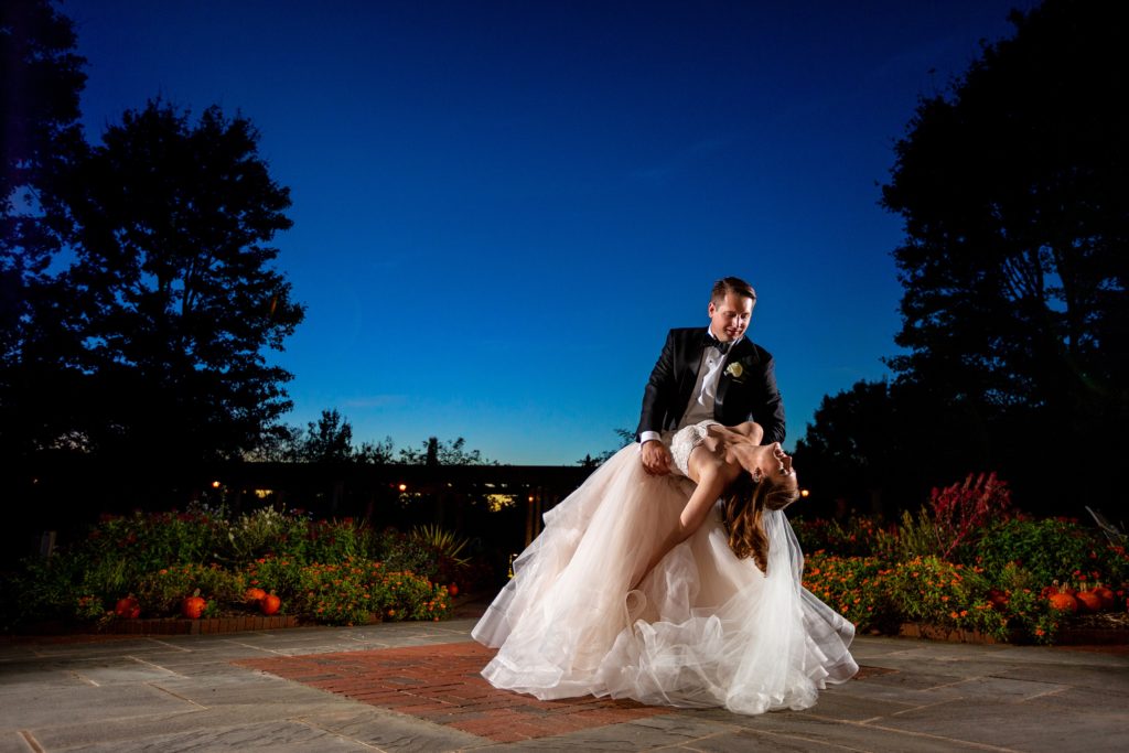 Daniel Stowe Botanical Garden Wedding. Gabrielle and Jason look like a romance novel cover, when really they are having a REAL moment practicing for their first dance right before entering their reception.