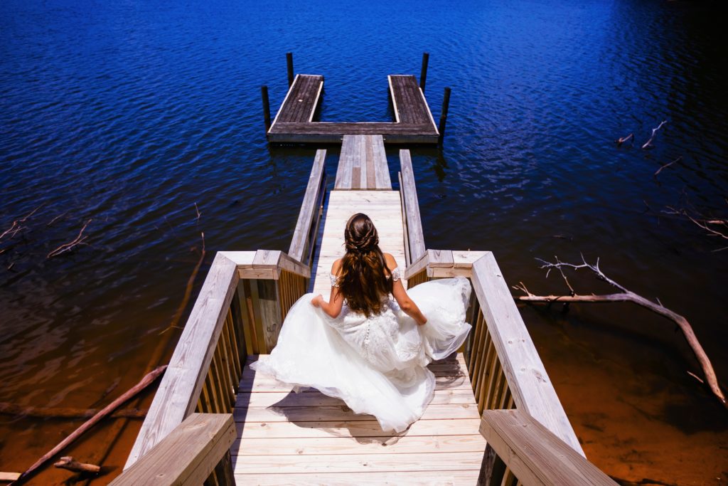 Bridal Portrait at Catawba Falls Events in Lancaster County, South Carolina. Bride jumping into the lake.