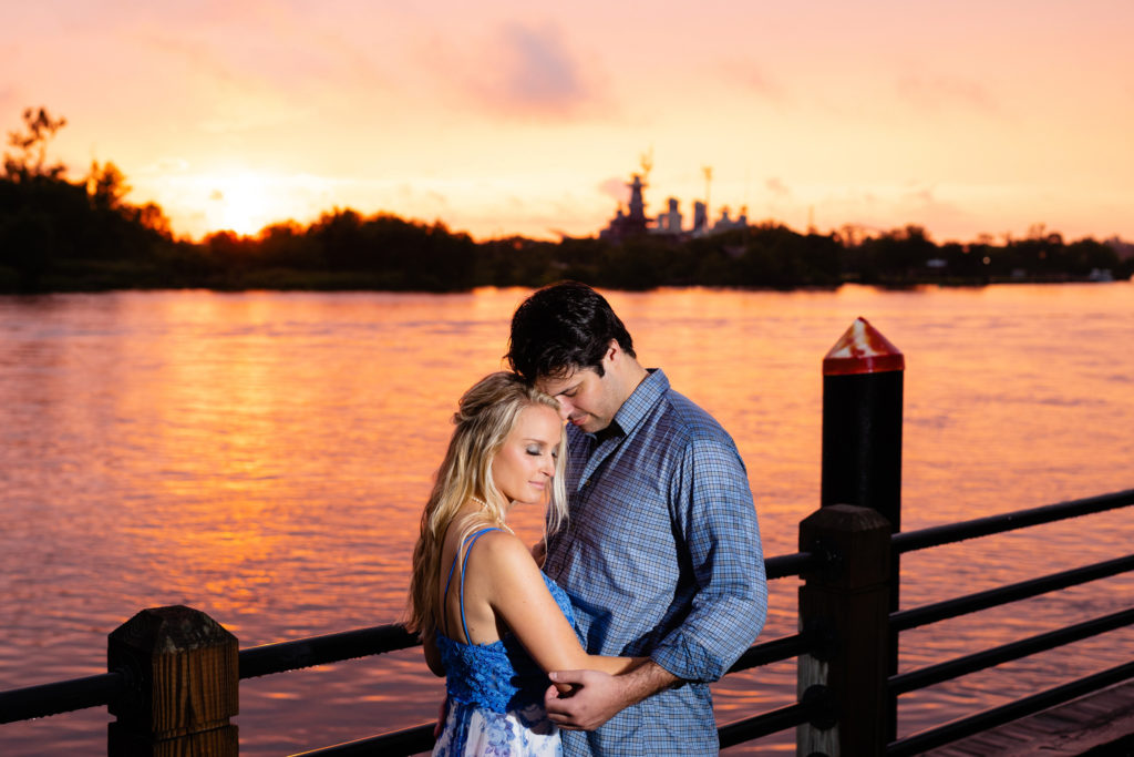 Wilmington NC Engagement Session in the rain - downtown and on the river.