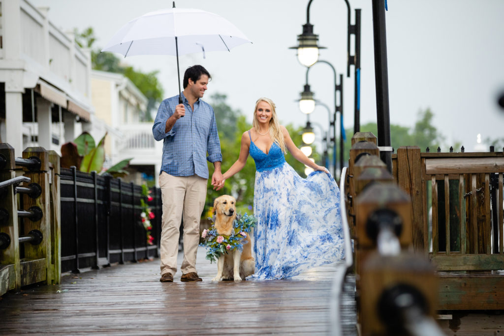 Wilmington NC Engagement Session in the rain - downtown and on the river.