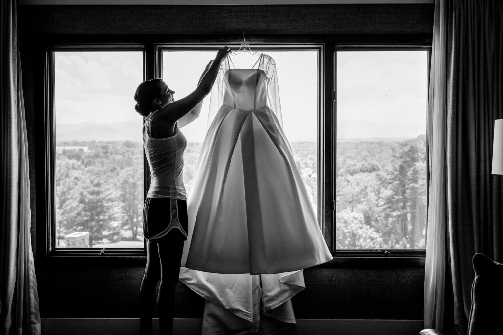 Bride with her wedding dress - Wedding at The Grove Park Inn in Asheville, NC